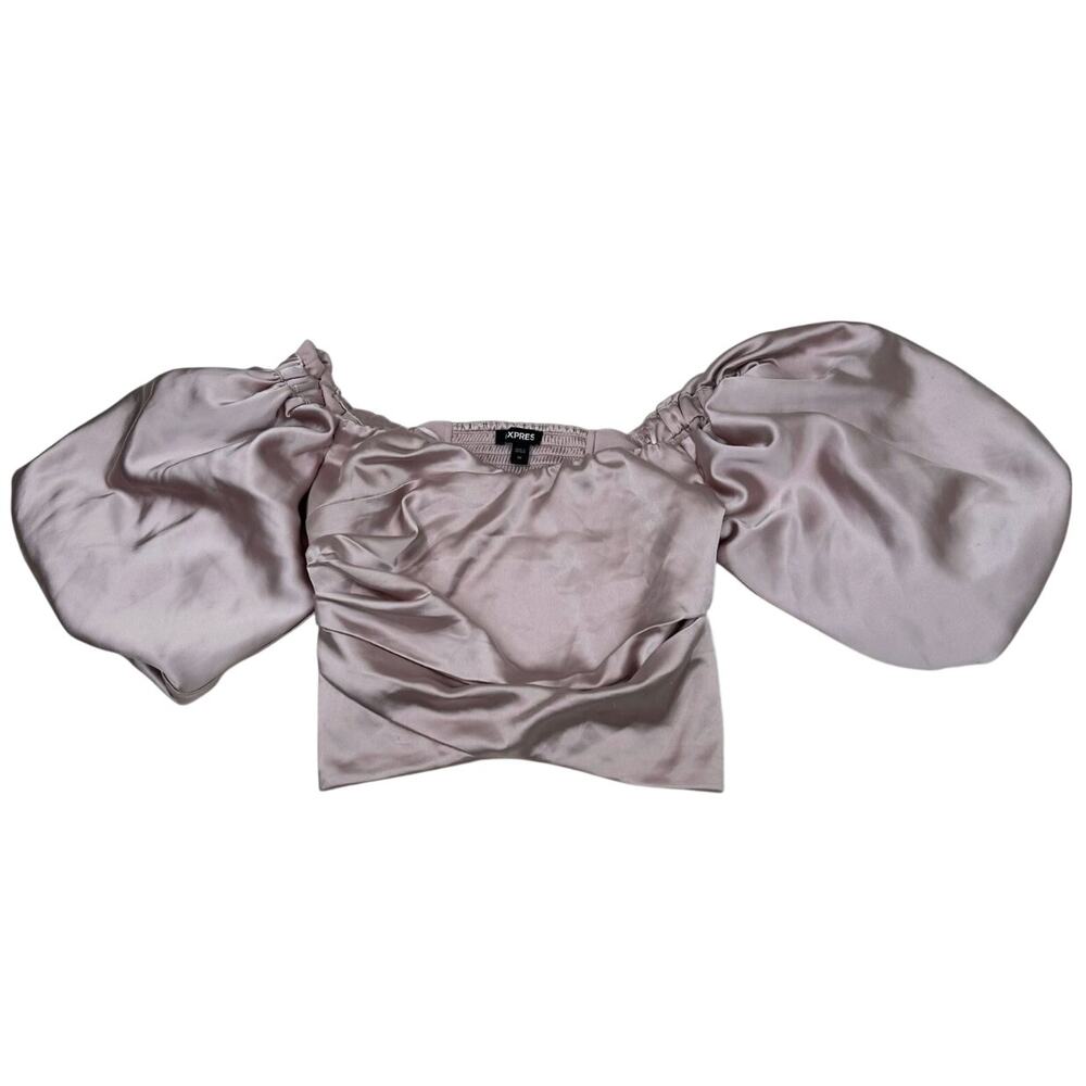 Express Satin Ruched Front Puff Sleeve Crop Top Size XS